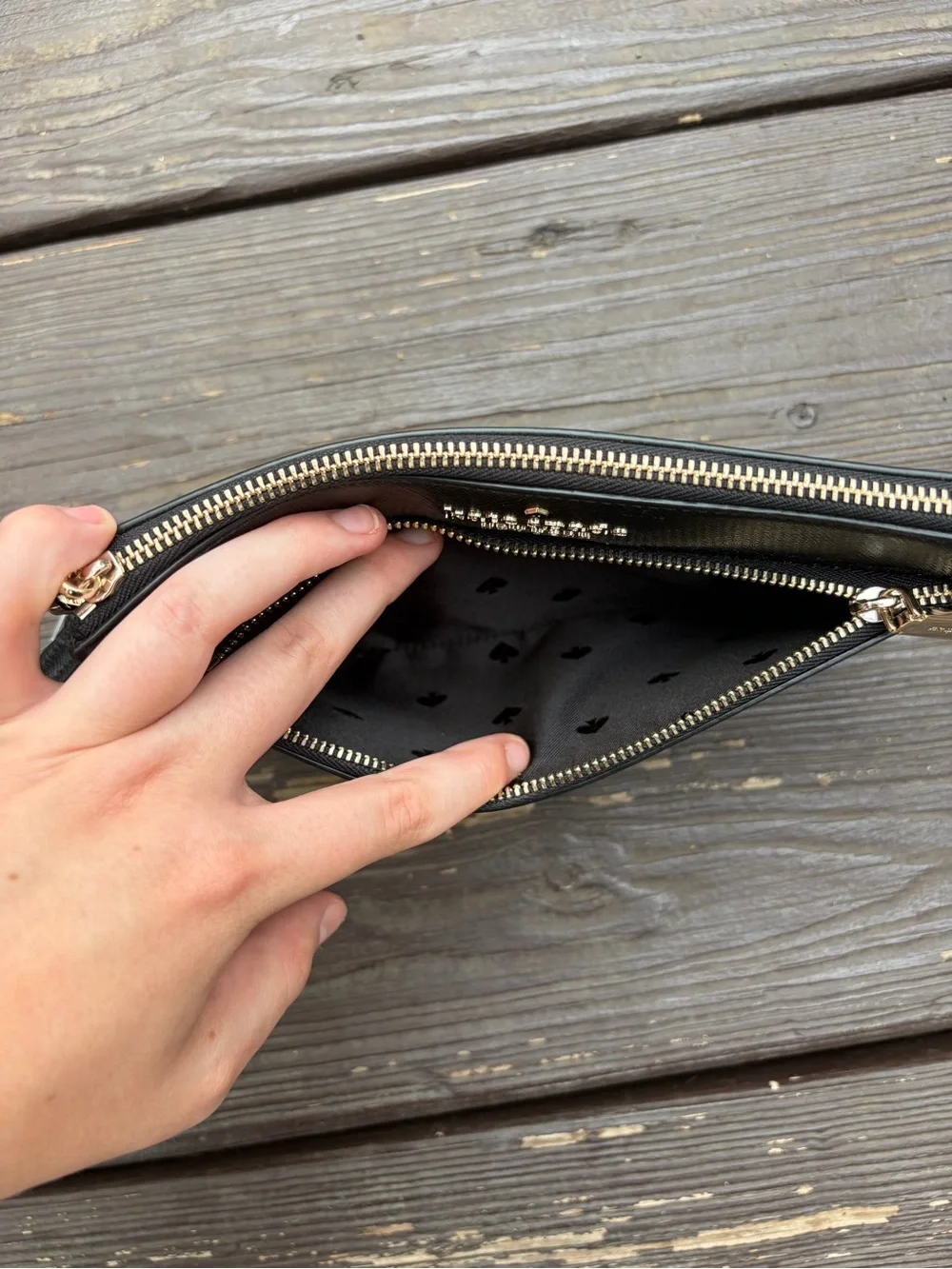 kate spade Two-Tone Black and Cream Wristlet with Zip Pocket